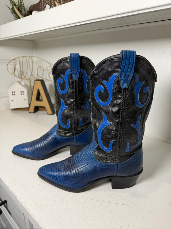 Laredo Shoes - Laredo Cowboy Boots Women's 6 Blue Lizard Print Black Leather Western Colorful